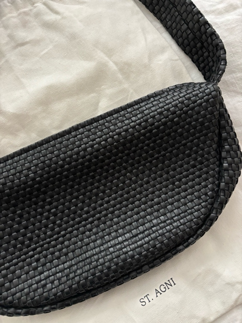 St. Agni Black Woven Leather Crescent Bag Purse - Picture 7 of 9